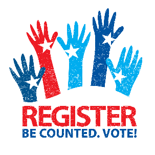 register, be counted, vote logo