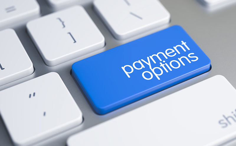 blue payment options key on keyboard